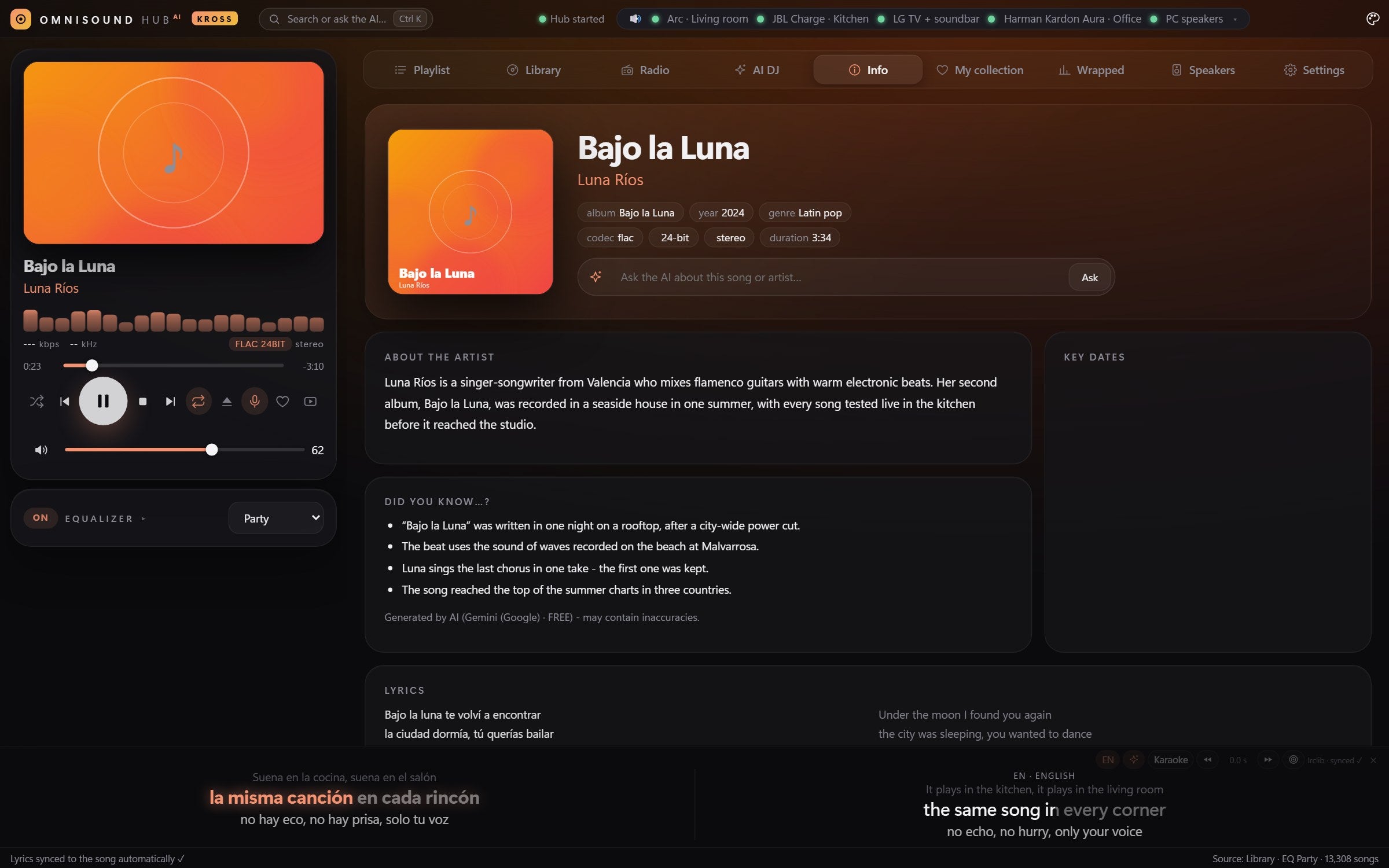 The Info screen with the AI's facts about the song