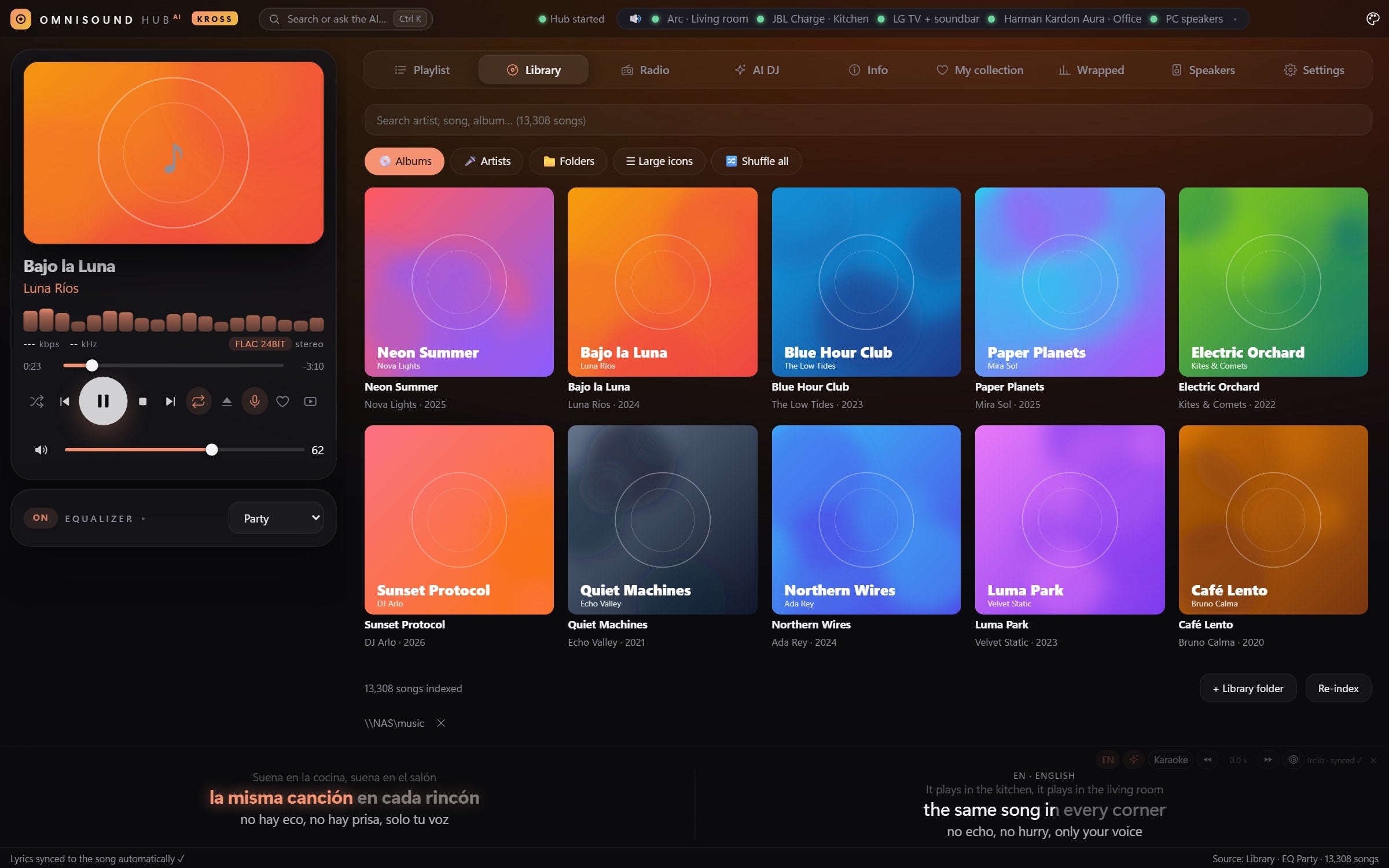 Albums and artists from your NAS or PC, with covers and the disc's order.